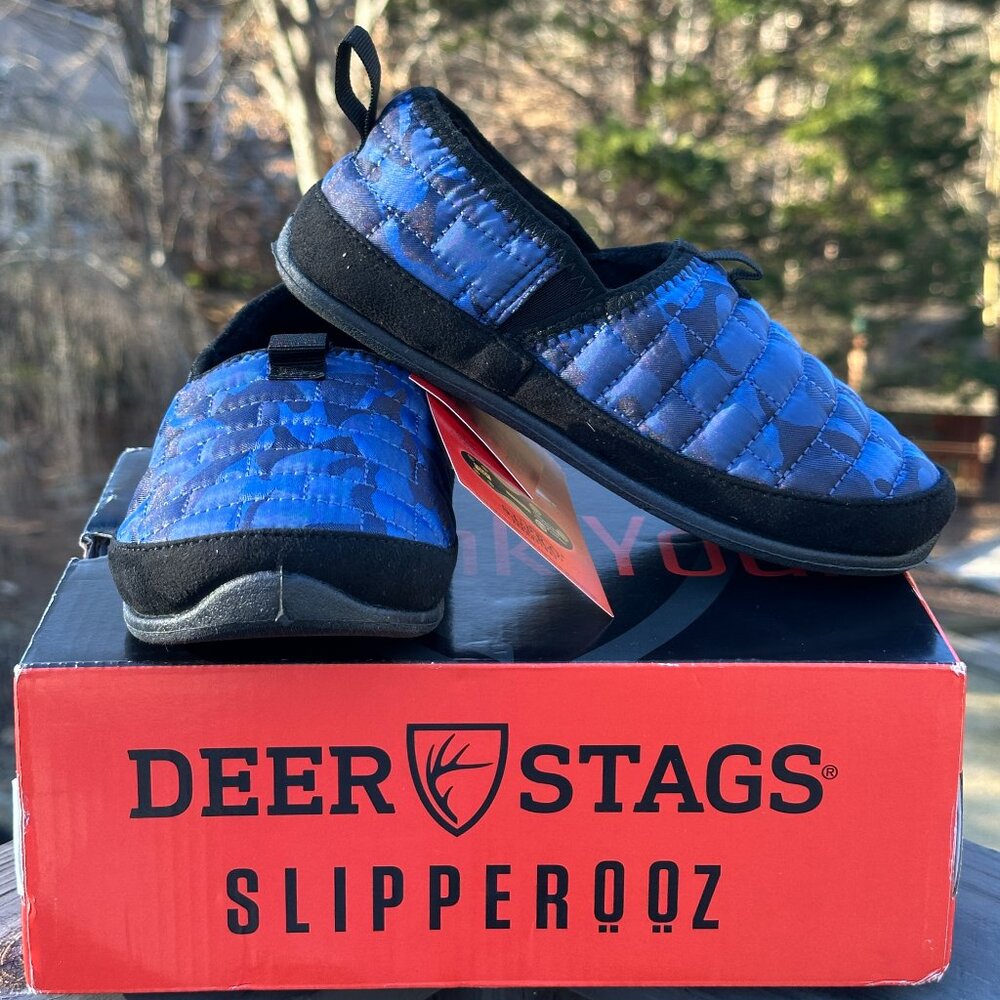 NEW Youth Kids Deer Stags Indoor/Outdoor Blue Camo Slippers Shoes - Size 13